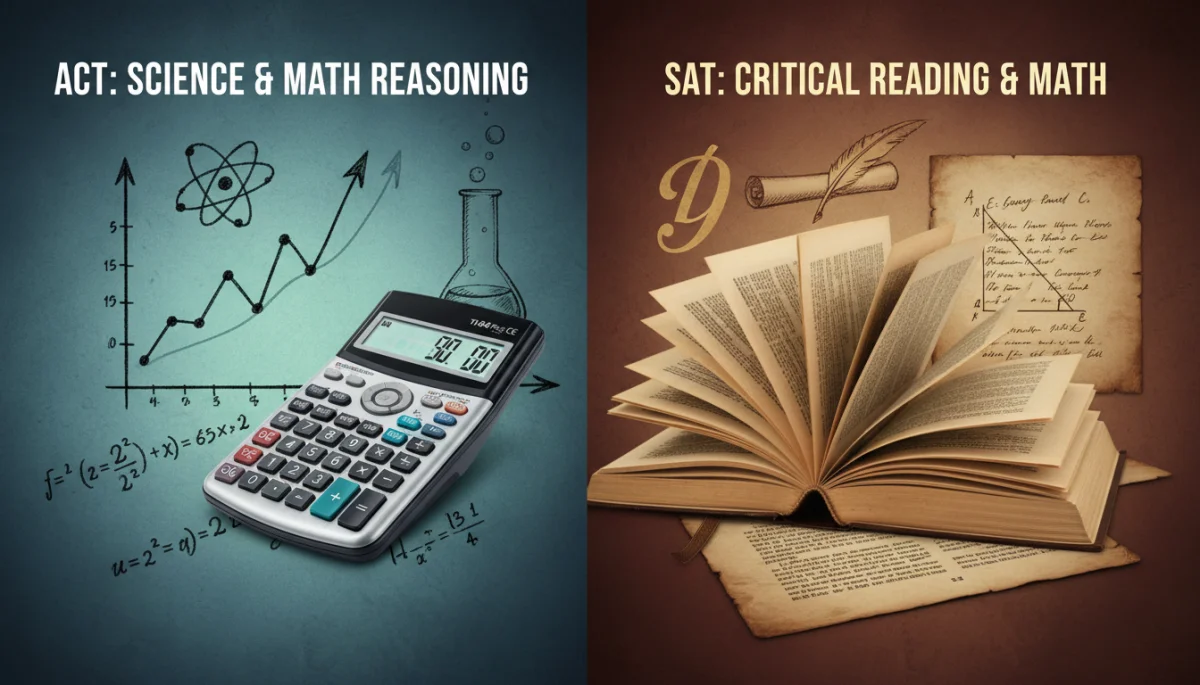 Visual comparison of ACT and SAT test sections and key differences for college applications