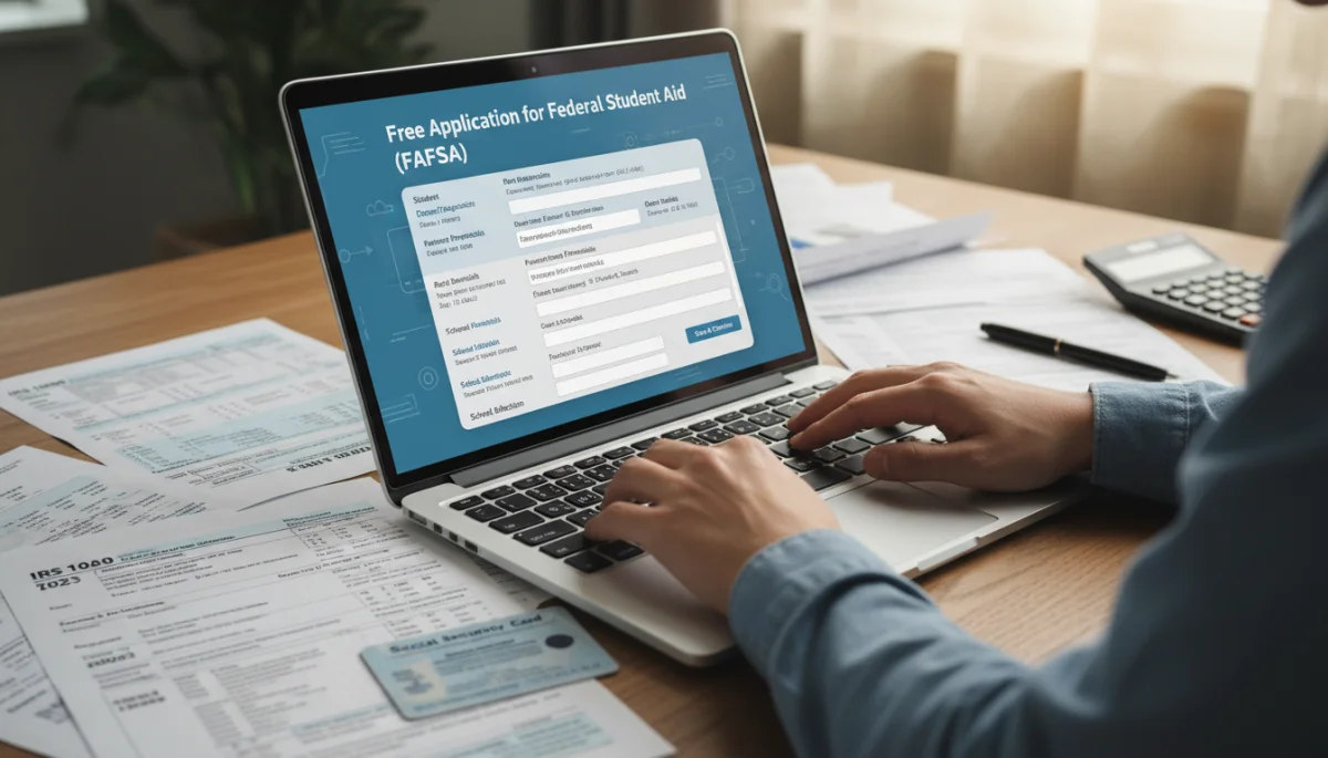 Person filling out FAFSA 2026 application form on laptop