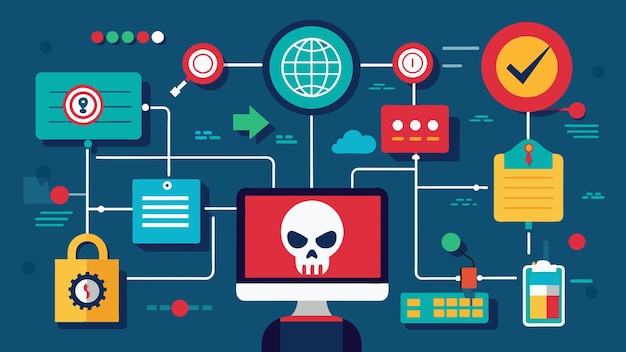 A graphic displaying various types of cyber threats (ransomware, phishing, DDoS) targeting different sectors of critical infrastructure (energy, water, transportation). Visual elements include network diagrams, warning signs, and attacker silhouettes.