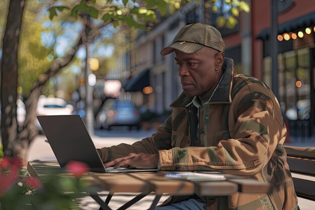 A veteran using a laptop, surrounded by books and study materials, representing the educational benefits available to veterans through the GI Bill and other programs.