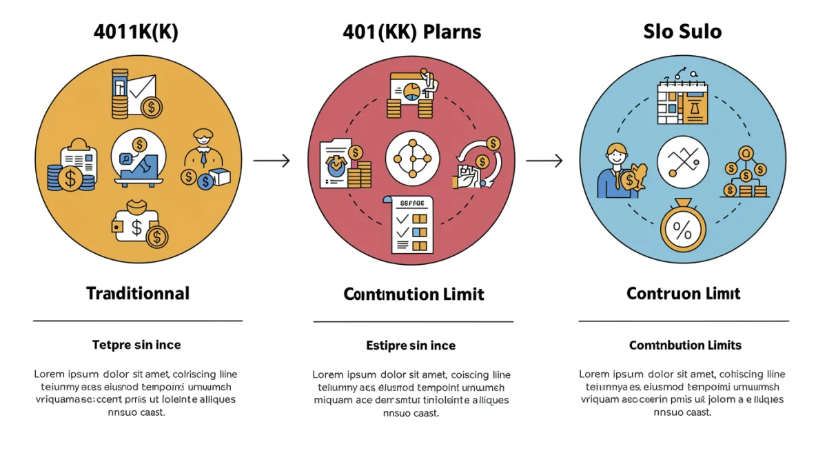 Infographic detailing various 401(k) plan types and their contribution limits.