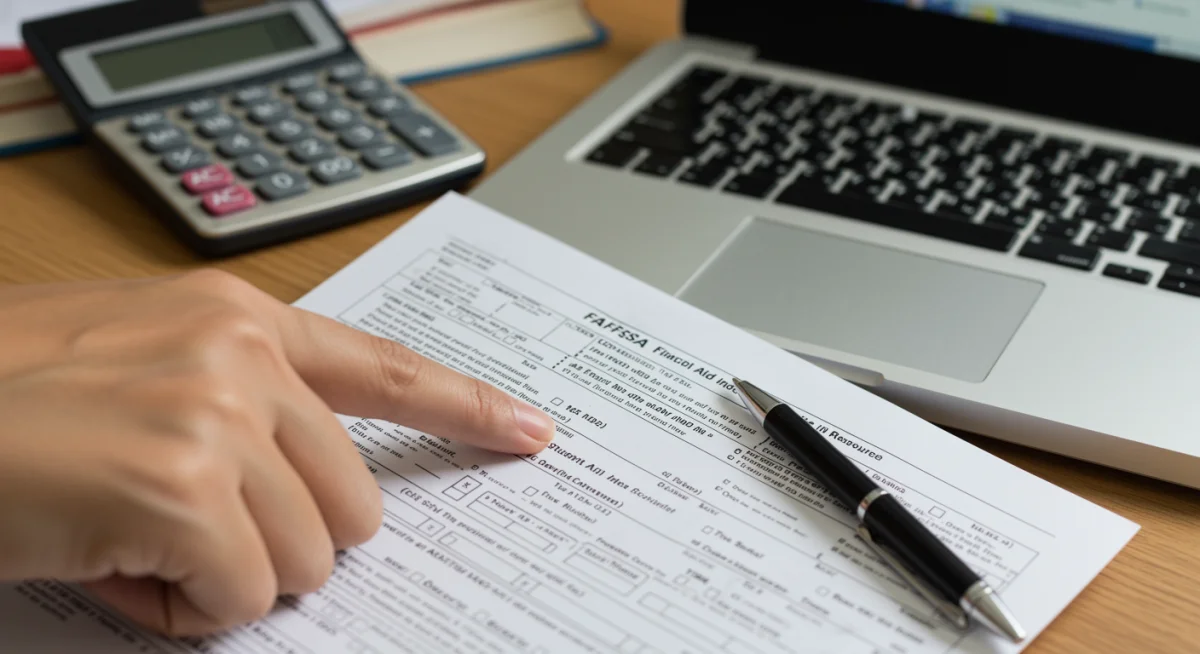 Hand highlighting Student Aid Index (SAI) on FAFSA form