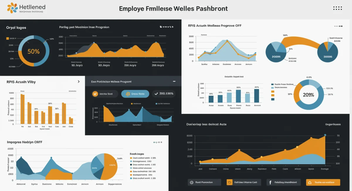 Data dashboard showing positive trends in employee wellness program KPIs and ROI.