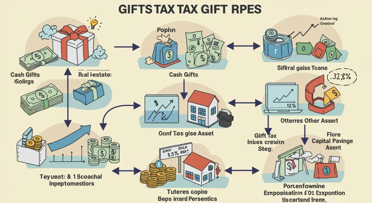 Infographic detailing various gift types and their tax implications for wealth transfer planning.