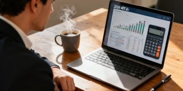 Person planning 401(k) contributions on laptop for 2026
