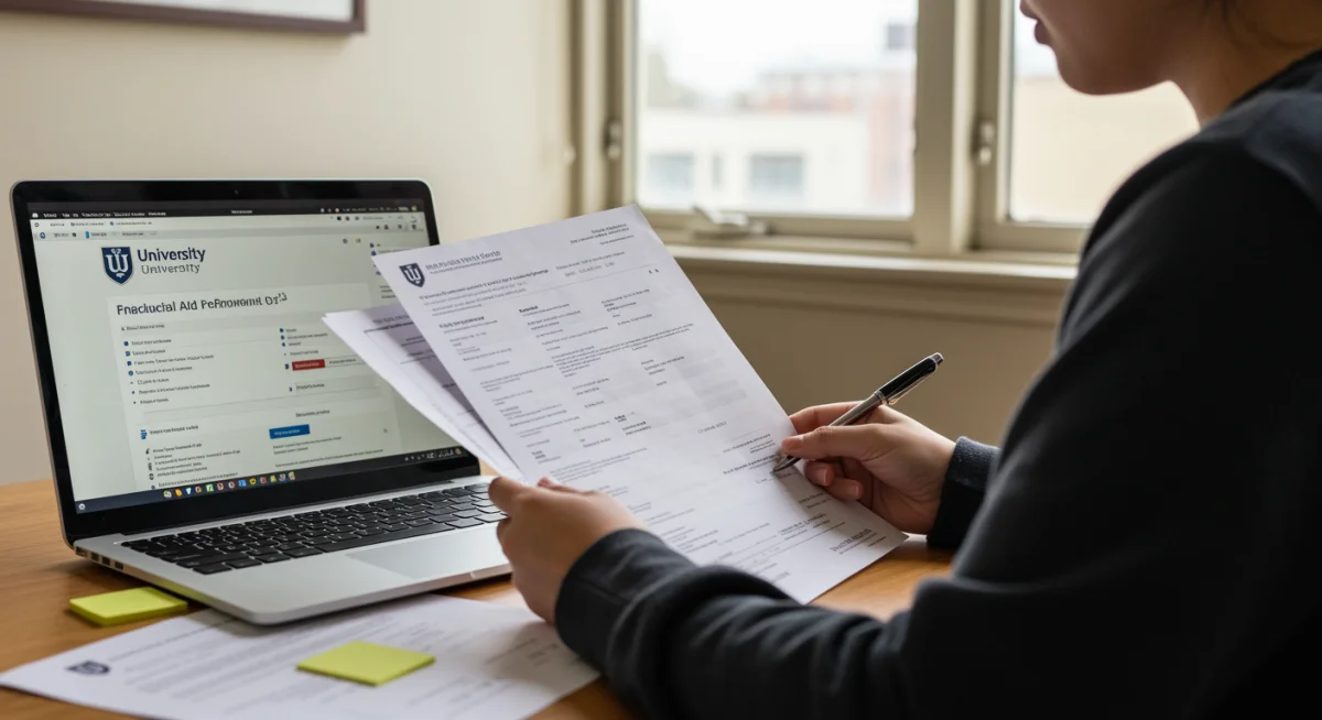 Student reviewing financial aid application for Federal Work-Study