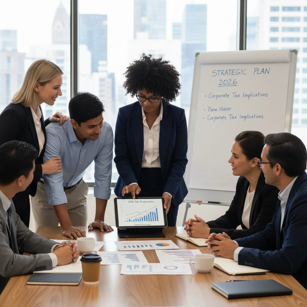 Small business team discussing 2026 tax strategy and financial planning