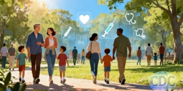 Diverse community engaging in healthy activities, symbolizing CDC public health guidelines.