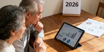 Older couple reviewing financial data for 2026 Social Security changes