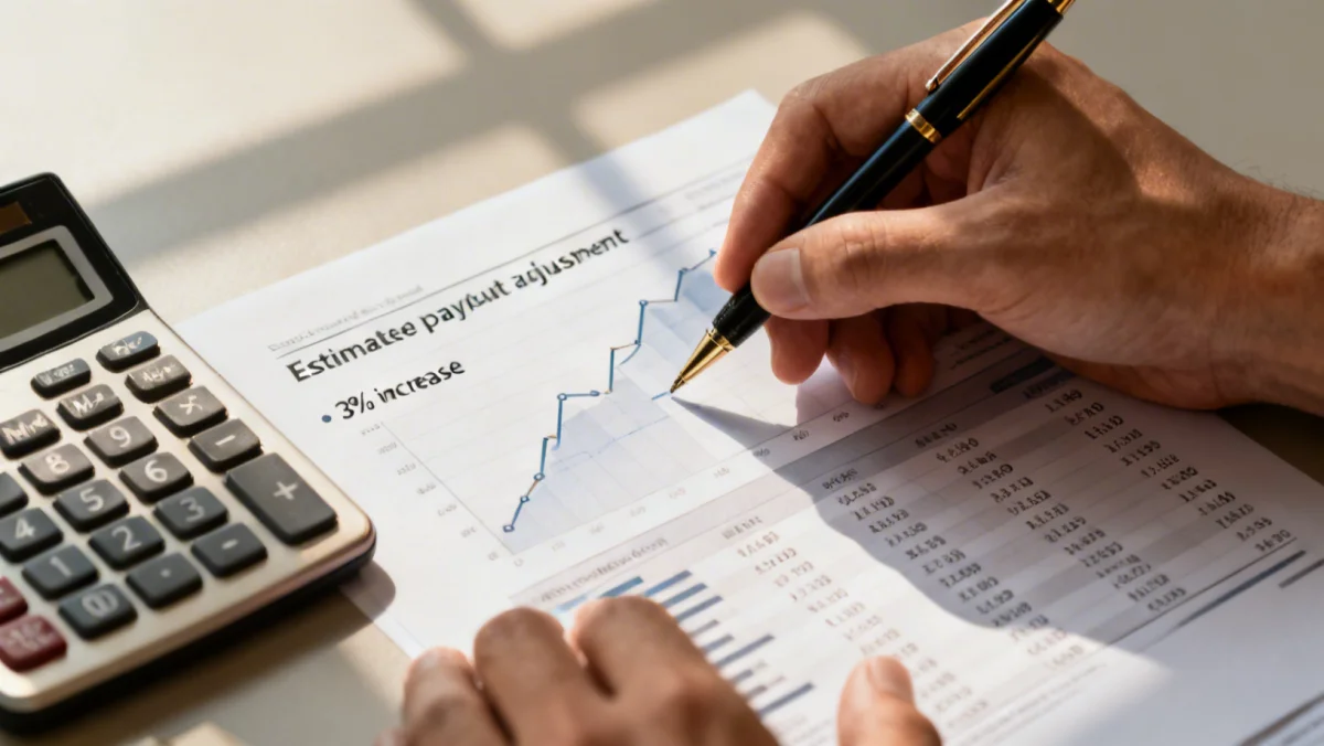 Hands analyzing Social Security payout adjustment figures for 2026