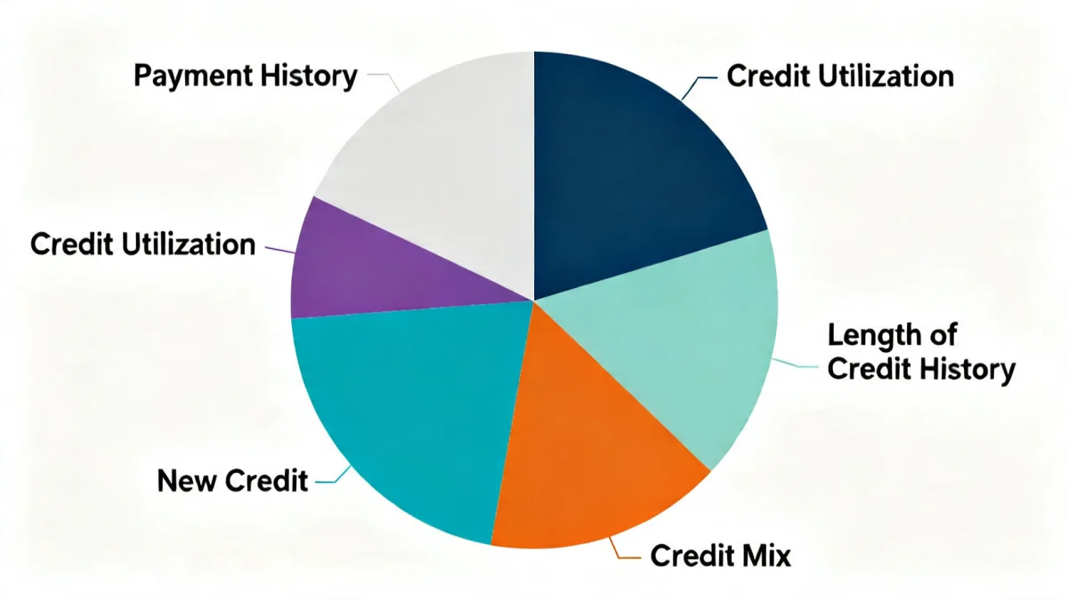 Infographic depicting key factors influencing credit scores like payment history and credit utilization