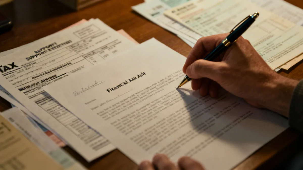 Hand writing a financial aid appeal letter with supporting documents
