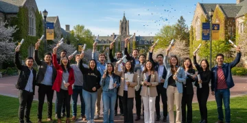 Diverse US students celebrating college scholarship awards in 2026
