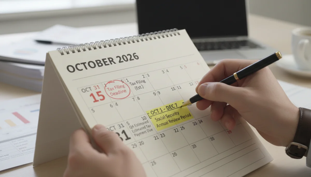 Calendar highlighting key dates for Social Security changes in 2026
