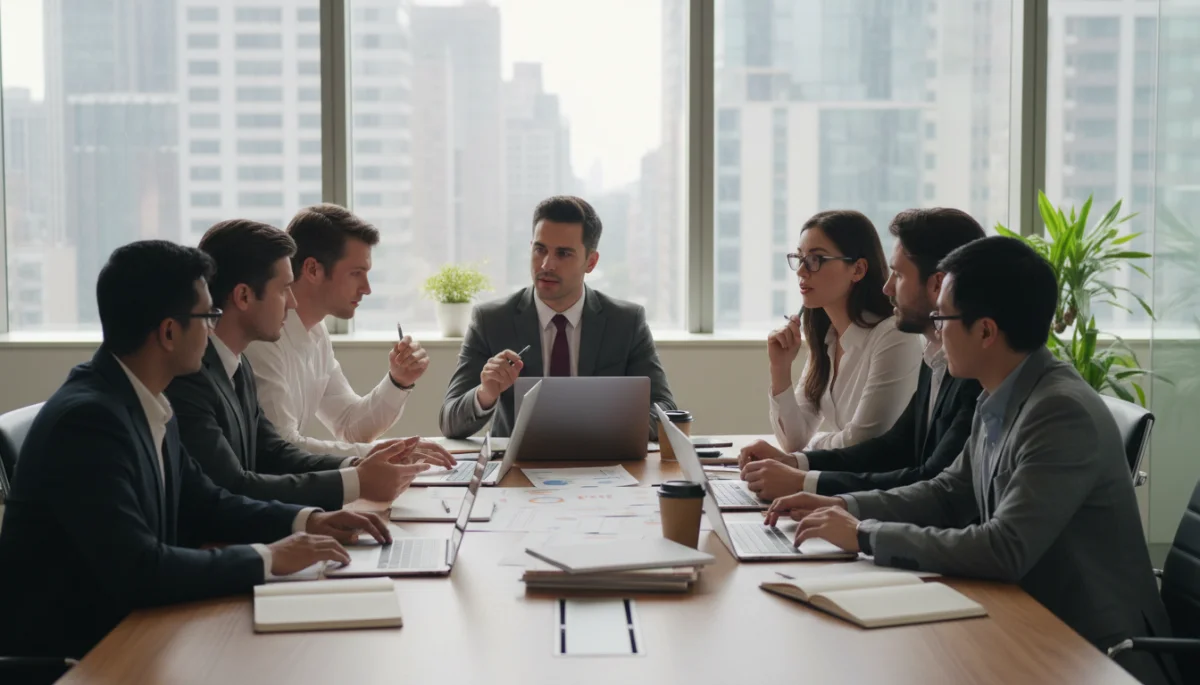 Financial analysts discussing Federal Reserve interest rate decision