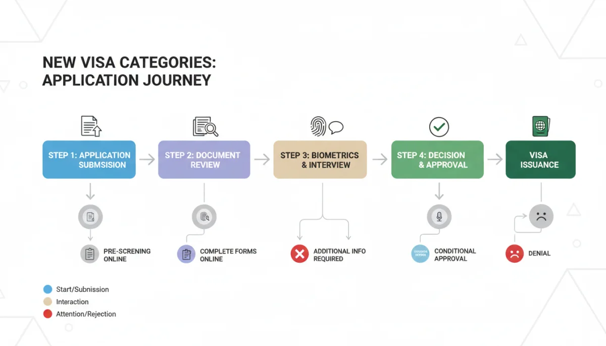 Infographic detailing the application process for new U.S. visa categories