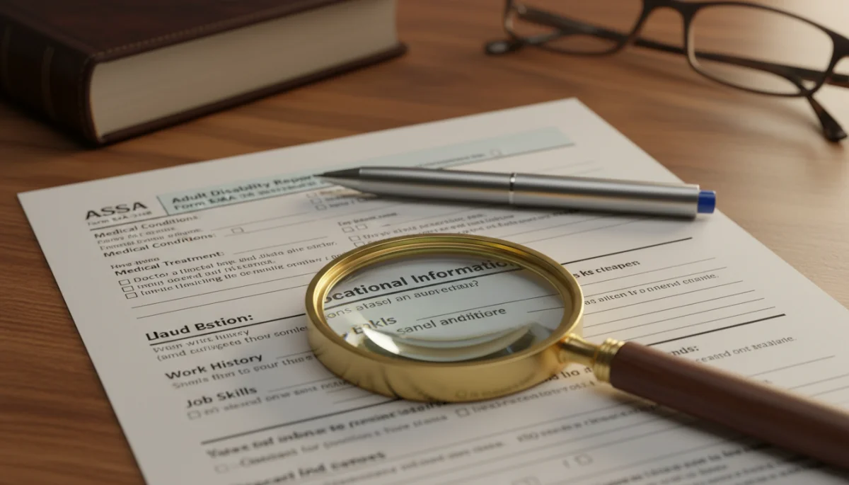 Detailed view of Social Security disability application form