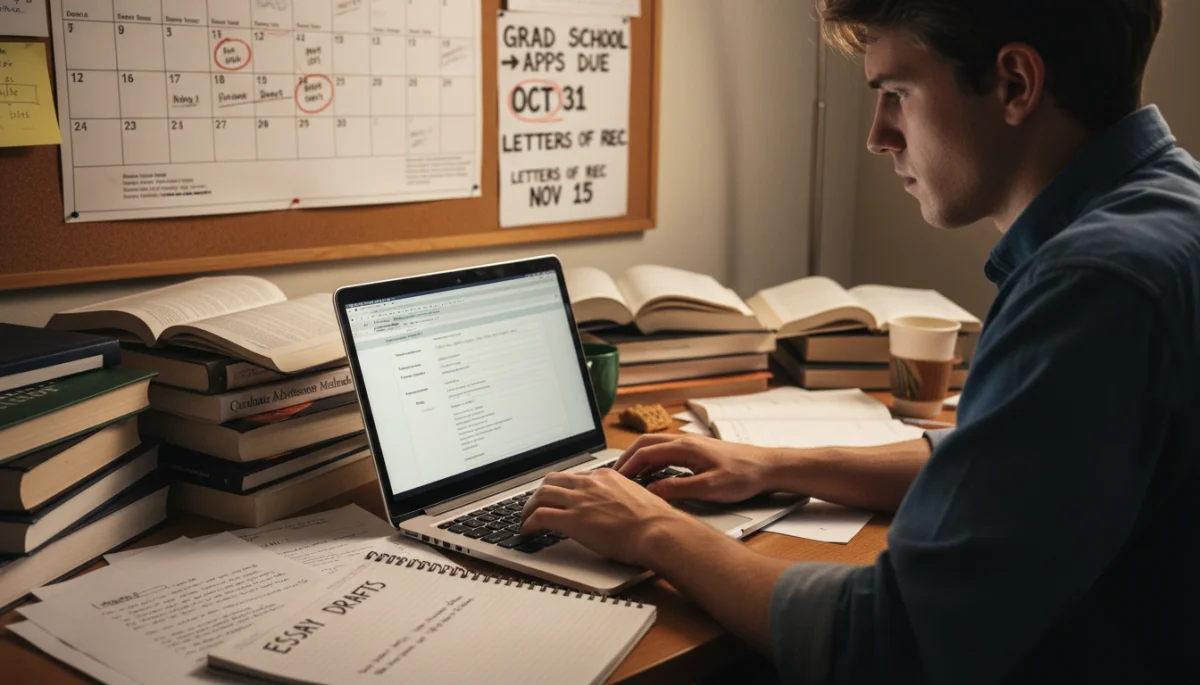 Student preparing graduate school application materials