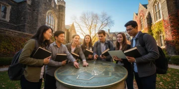 Students discussing 2026 US graduate school admissions on campus