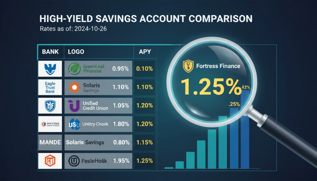 Digital dashboard comparing various high-yield savings accounts and their APY rates.