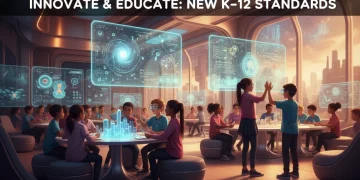 Students engaging with modern educational technology, symbolizing new K-12 standards
