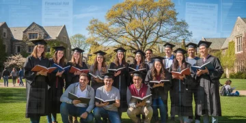College students on campus, symbolizing educational achievement and financial aid success.