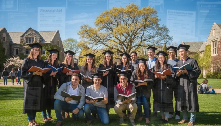 College students on campus, symbolizing educational achievement and financial aid success.