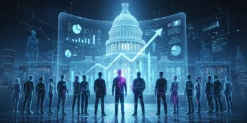 Futuristic healthcare reform digital interface with Capitol building background