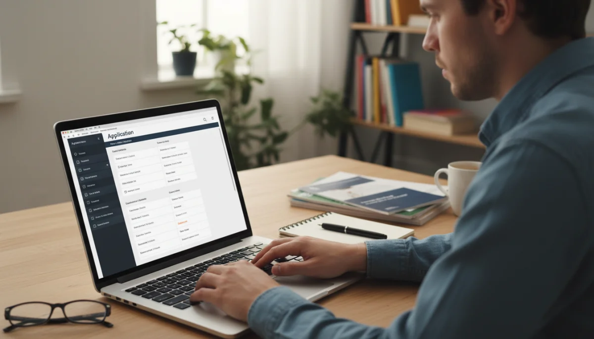 Person completing online health insurance application forms
