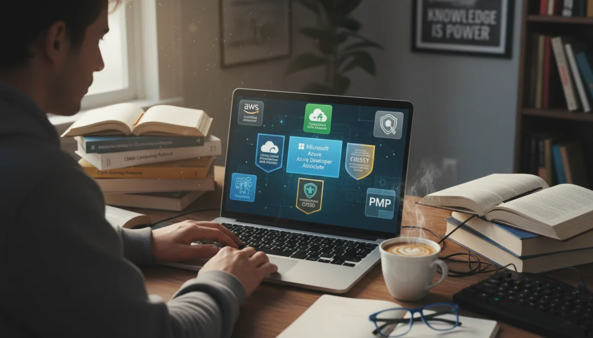 Individual studying for a professional certification online