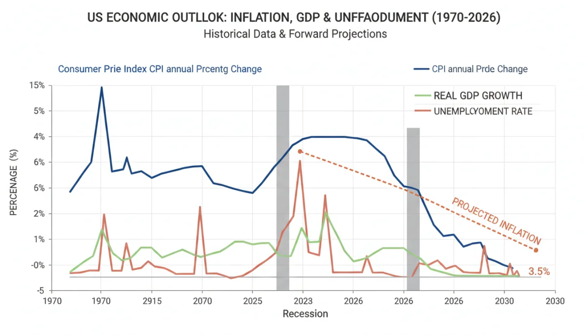 Chart illustrating historical and projected US inflation rates up to 2026